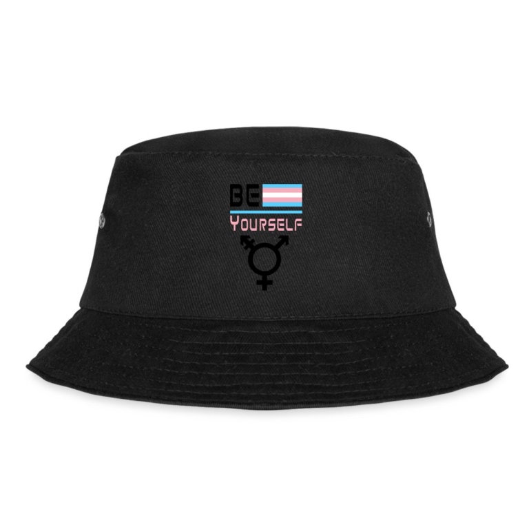 be-yourself-transgender-pride-fischerhut-schwarz