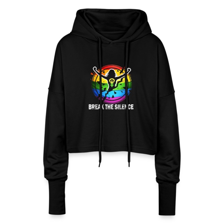break-the-silence-cropped-frauen-hoodie-schwarz