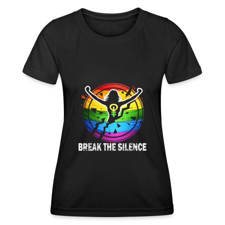 break-the-silence-frauen-funktions-t-shirt-schwarz