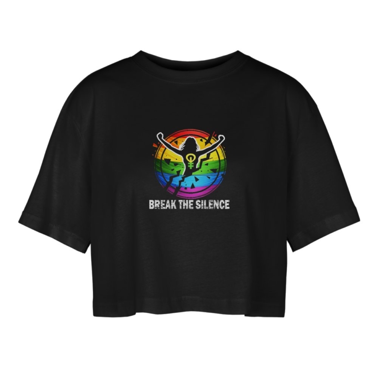 break-the-silence-frauen-oversized-cropped-t-shirt-schwarz
