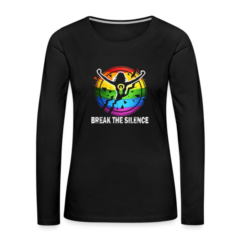 break-the-silence-frauen-premium-langarmshirt-schwarz