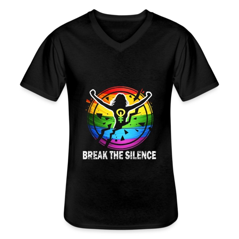 break-the-silence-klassisches-maenner-t-shirt-mit-v-ausschnitt-schwarz