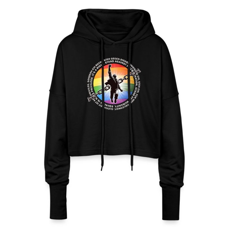 breaking-chains-for-equality-cropped-frauen-hoodie-schwarz