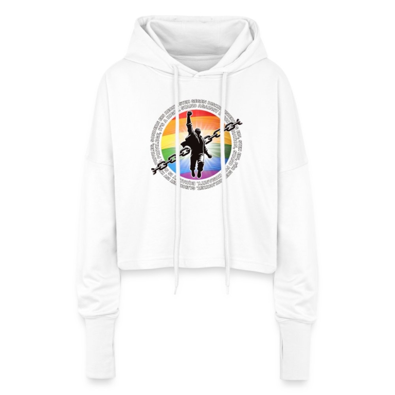 breaking-chains-for-equality-cropped-frauen-hoodie-weiss