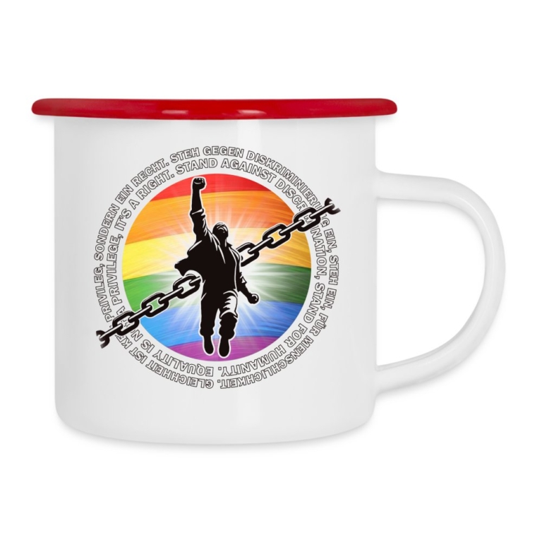 breaking-chains-for-equality-emaille-tasse-weiss-rot