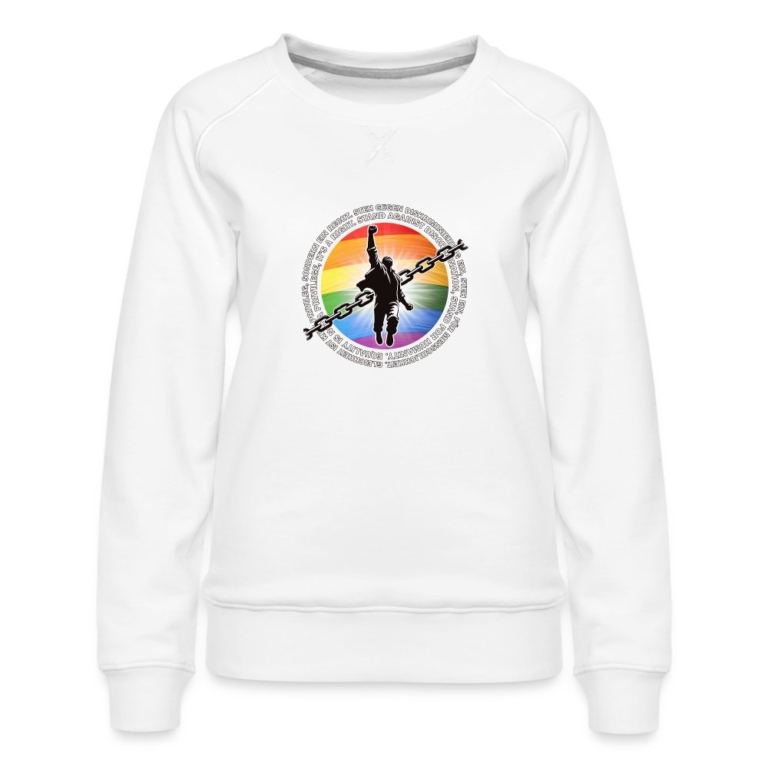 breaking-chains-for-equality-frauen-premium-pullover-weiss