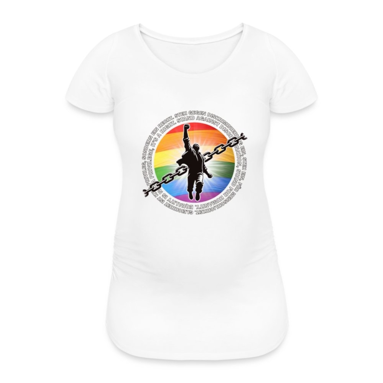 breaking-chains-for-equality-frauen-schwangerschafts-t-shirt-weiss