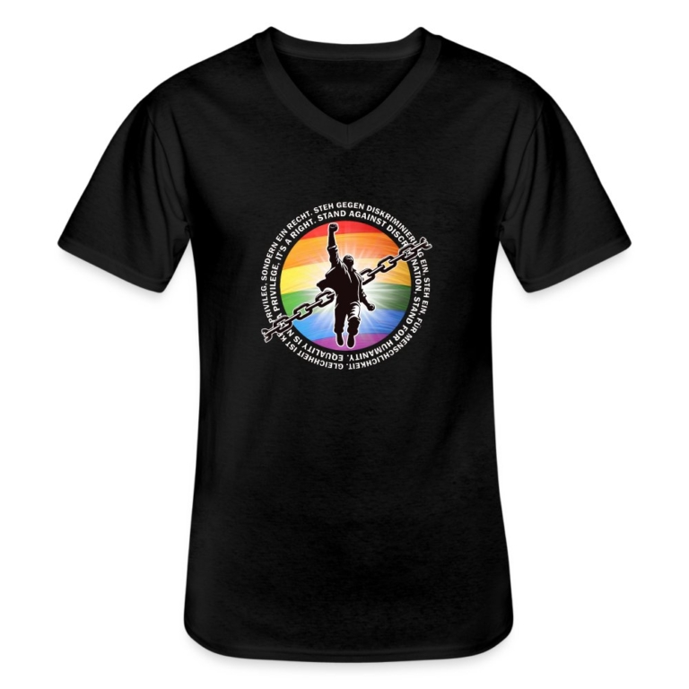 breaking-chains-for-equality-klassisches-maenner-t-shirt-mit-v-ausschnitt-schwarz