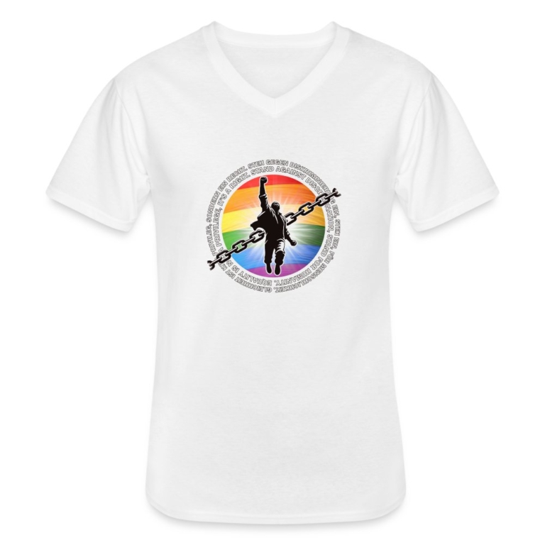 breaking-chains-for-equality-klassisches-maenner-t-shirt-mit-v-ausschnitt-weiss