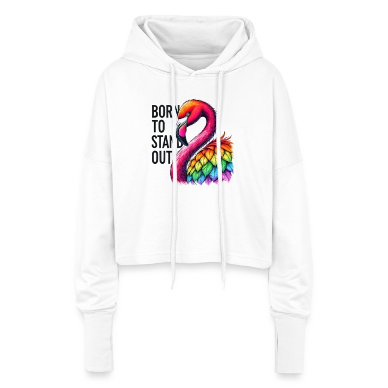 flamingo-in-pride-farben-cropped-frauen-hoodie-weiss