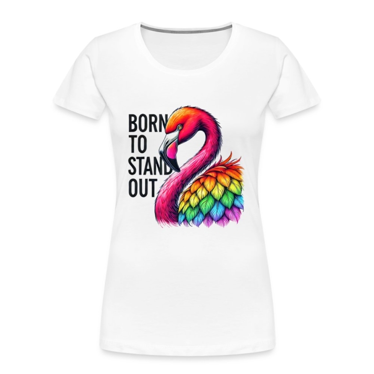 flamingo-in-pride-farben-frauen-premium-bio-t-shirt-weiss