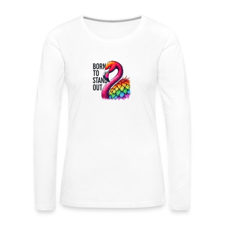 flamingo-in-pride-farben-frauen-premium-langarmshirt-weiss