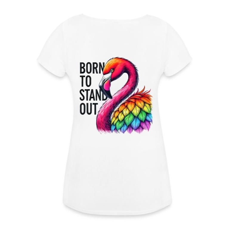 flamingo-in-pride-farben-frauen-schwangerschafts-t-shirt-weiss