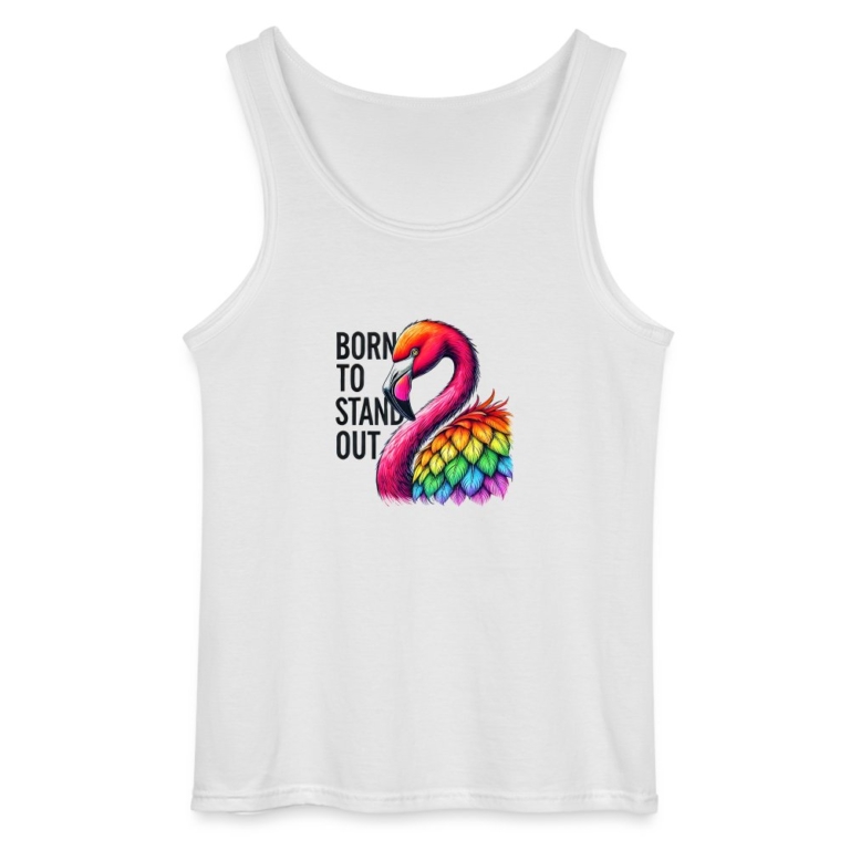 flamingo-in-pride-farben-gildan-maenner-tank-top-weiss