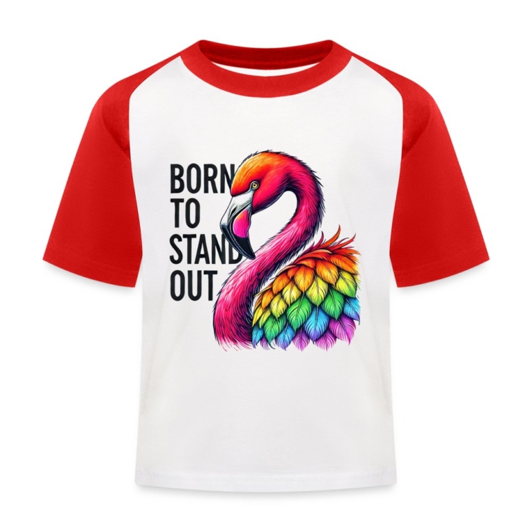 flamingo-in-pride-farben-kinder-baseball-t-shirt-weiss-rot
