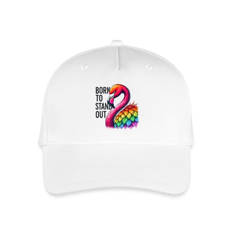 flamingo-in-pride-farben-kinder-bio-basecap-weiss