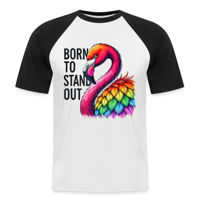 flamingo-in-pride-farben-maenner-baseball-t-shirt-weiss-schwarz