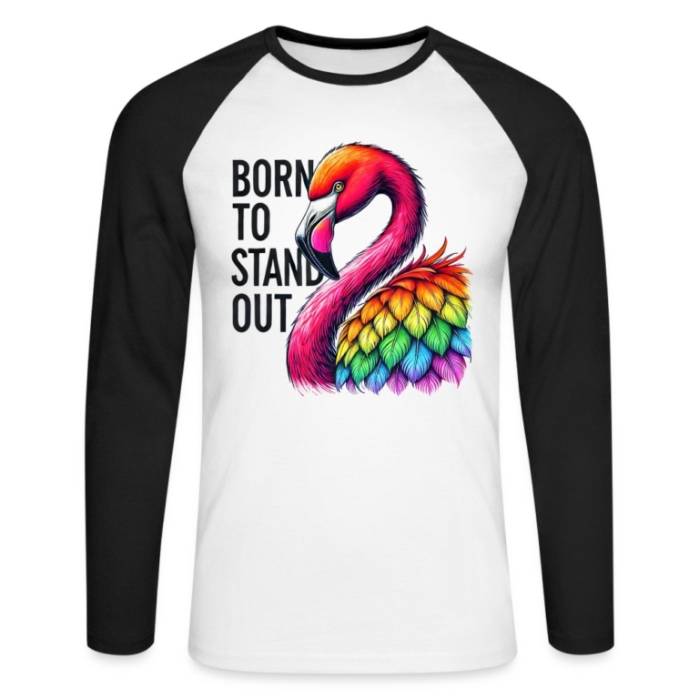 flamingo-in-pride-farben-maenner-baseballshirt-langarm-weiss-schwarz