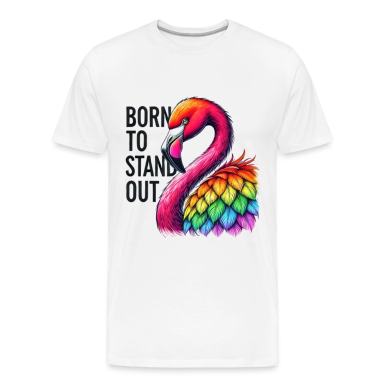 flamingo-in-pride-farben-maenner-premium-bio-t-shirt-weiss