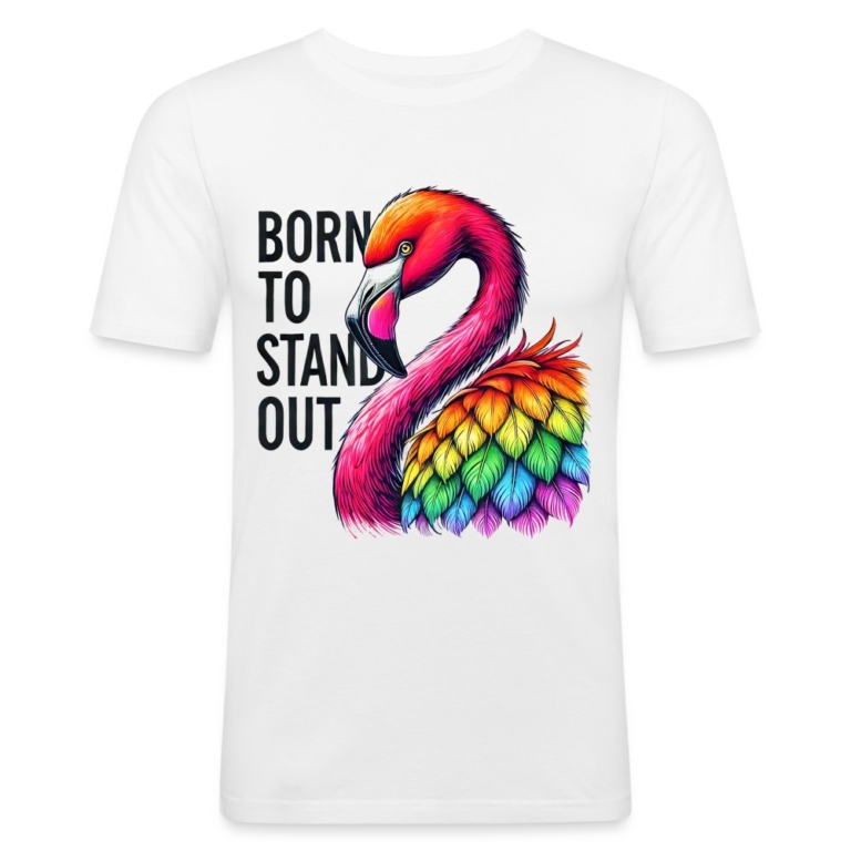flamingo-in-pride-farben-maenner-slim-fit-t-shirt-weiss