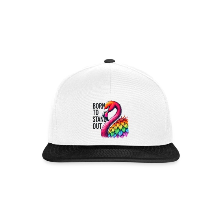 flamingo-in-pride-farben-snapback-cap-weiss-schwarz