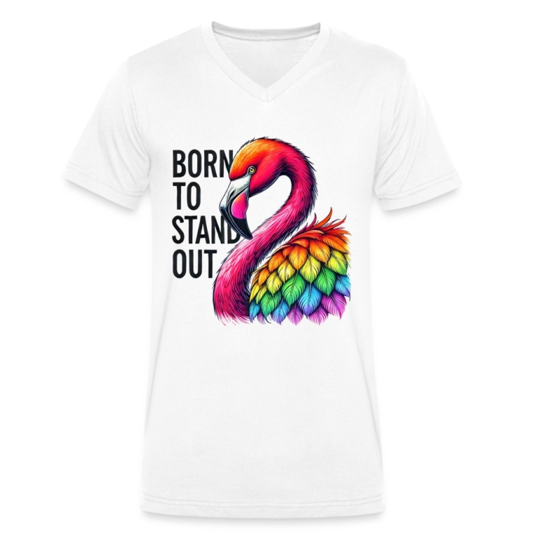 flamingo-in-pride-farben-stanleystella-maenner-bio-t-shirt-mit-v-ausschnitt-weiss