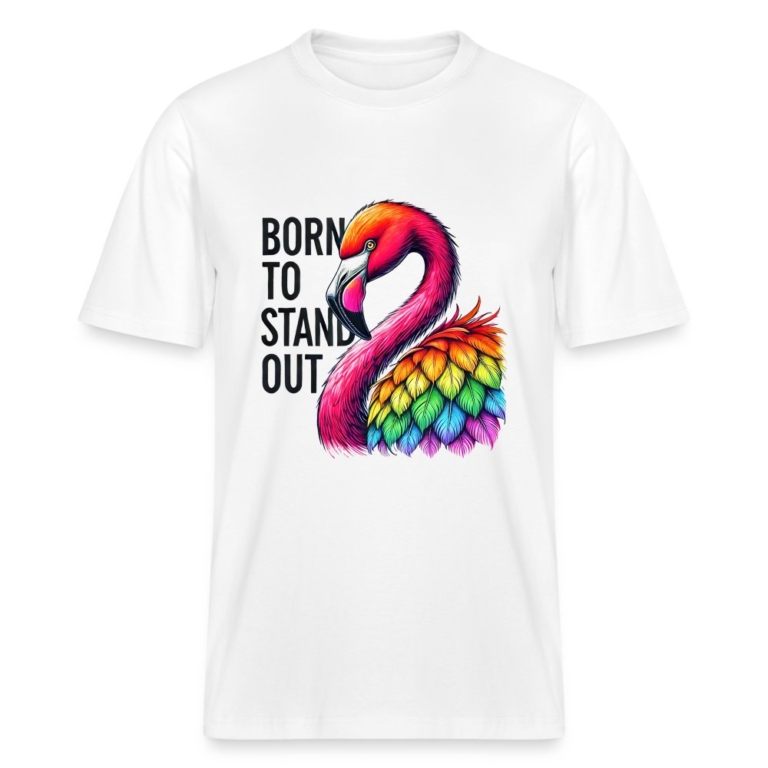 flamingo-in-pride-farben-stanleystella-relaxed-fit-unisex-bio-t-shirt-sparker-weiss