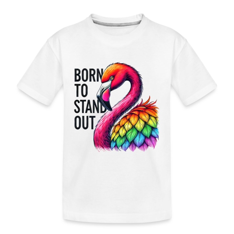 flamingo-in-pride-farben-teenager-premium-bio-t-shirt-weiss