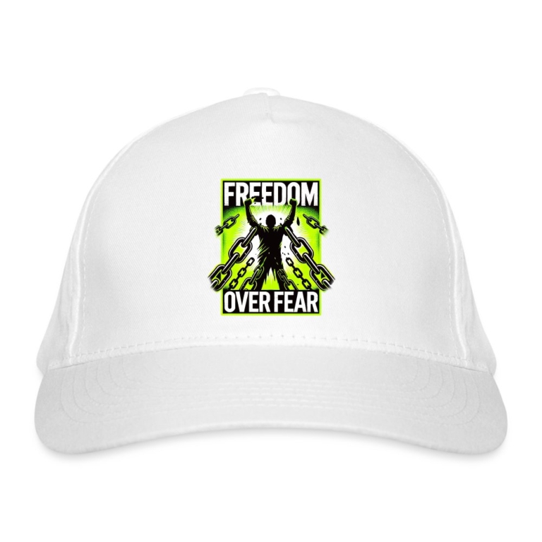 freedom-over-fear-bio-baseballkappe-weiss