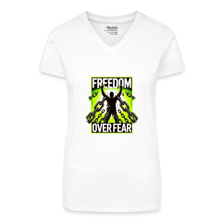 freedom-over-fear-bio-frauen-t-shirt-mit-v-ausschnitt-weiss