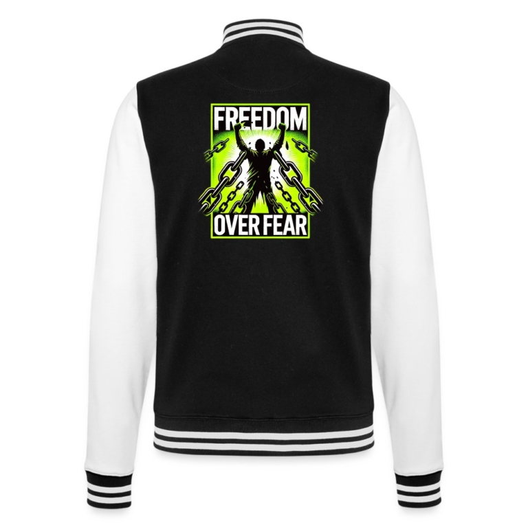 freedom-over-fear-college-sweatjacke-schwarz-weiss