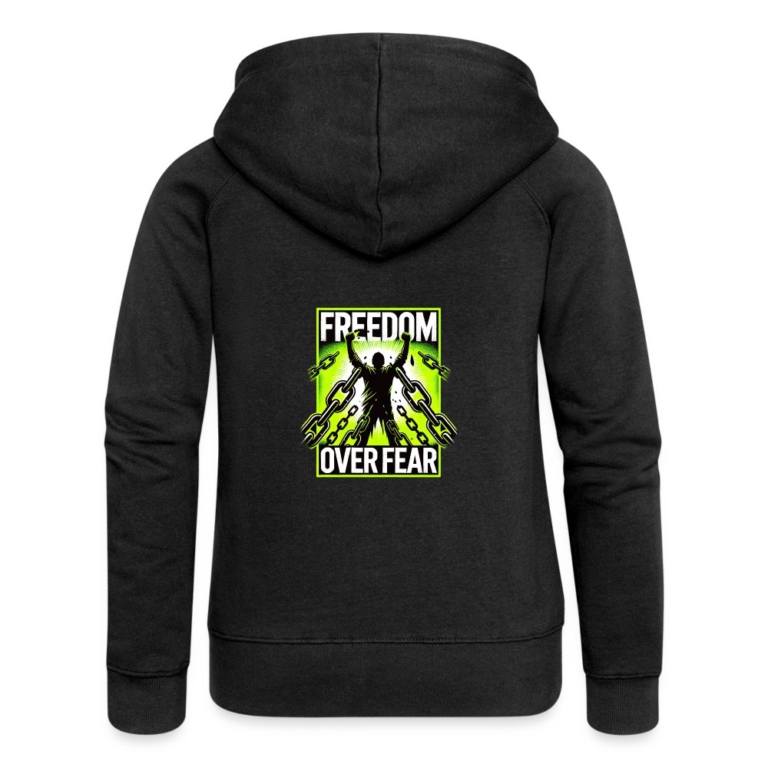 freedom-over-fear-frauen-premium-kapuzenjacke-schwarz