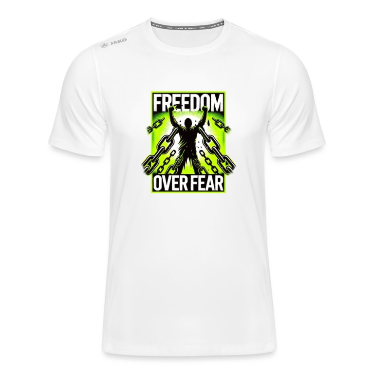 freedom-over-fear-jako-maenner-t-shirt-run-20-weiss