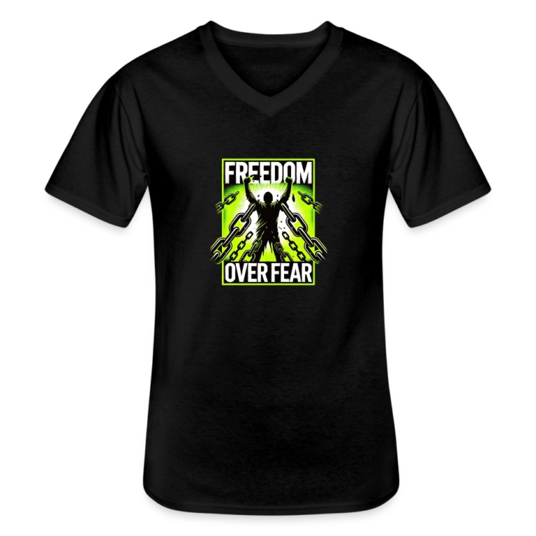 freedom-over-fear-klassisches-maenner-t-shirt-mit-v-ausschnitt-schwarz