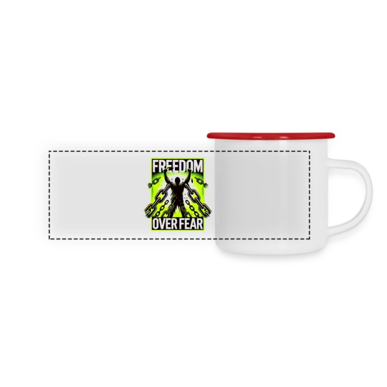 freedom-over-fear-panorama-emaille-tasse-weiss-rot
