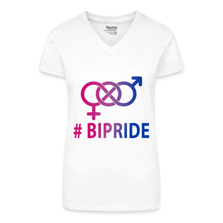 hashtag-bipride-glyphen-bio-frauen-t-shirt-mit-v-ausschnitt-weiss