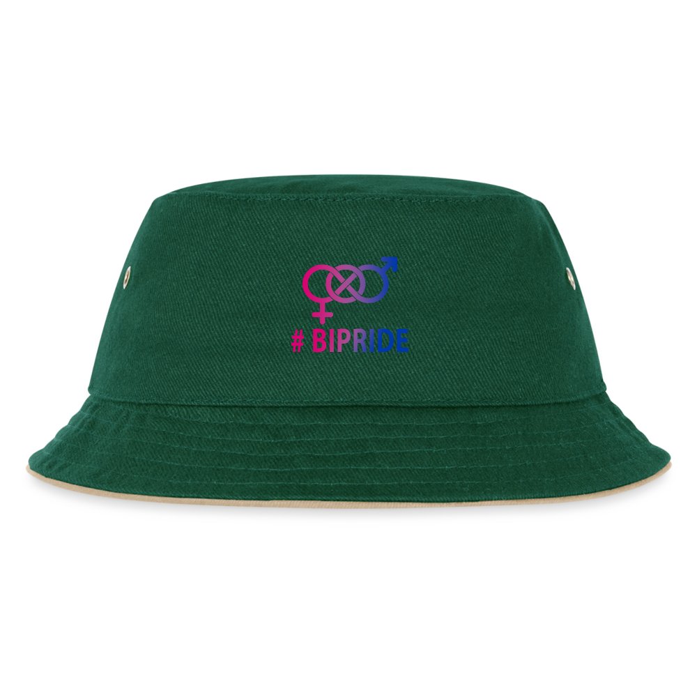 Hashtag Bipride Glyphen - Kinder Bucket Hat Dunkelgrün/Beige