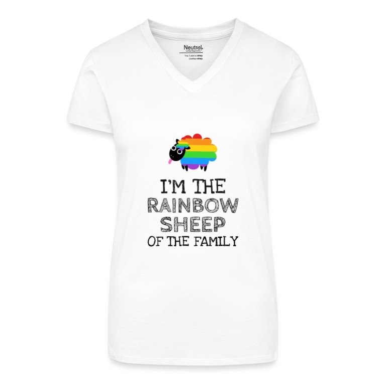 im-the-rainbow-sheep-of-the-family-bio-frauen-t-shirt-mit-v-ausschnitt-weiss