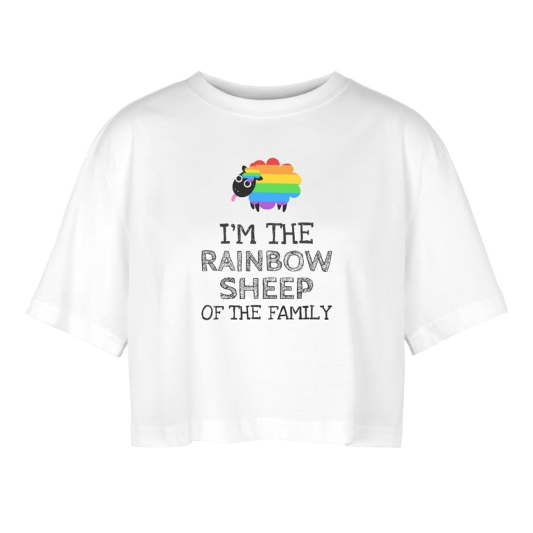 im-the-rainbow-sheep-of-the-family-frauen-oversized-cropped-t-shirt-weiss