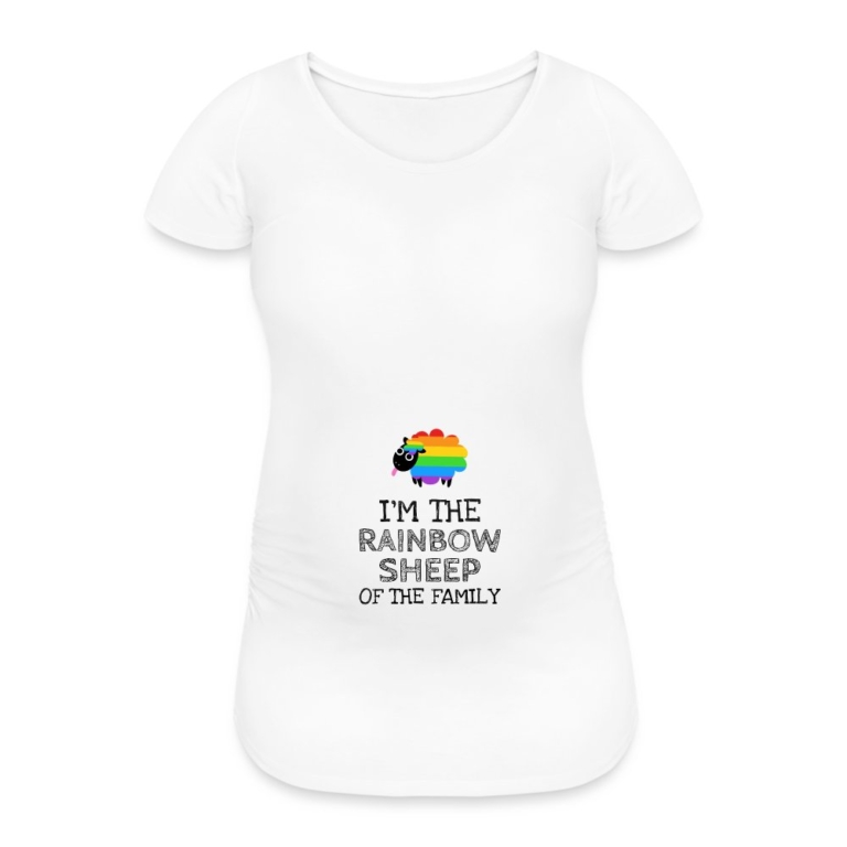 im-the-rainbow-sheep-of-the-family-frauen-schwangerschafts-t-shirt-weiss