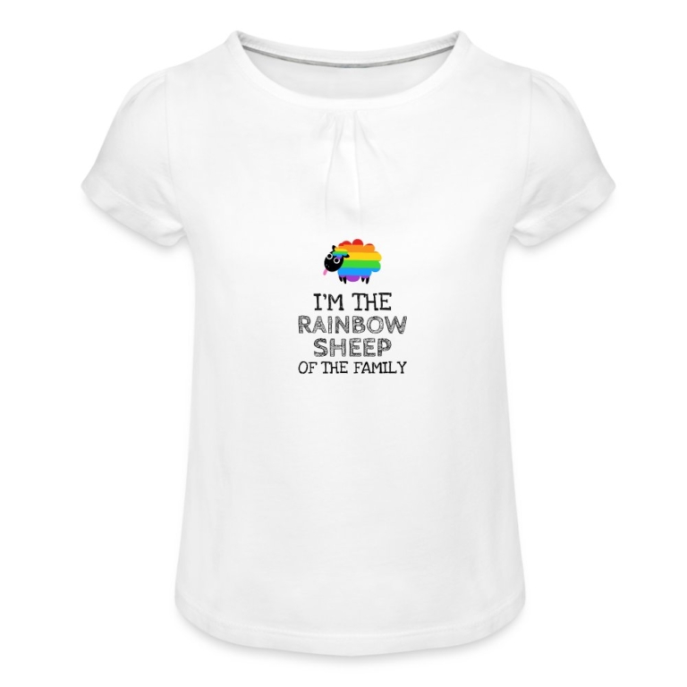 im-the-rainbow-sheep-of-the-family-maedchen-t-shirt-mit-raffungen-weiss