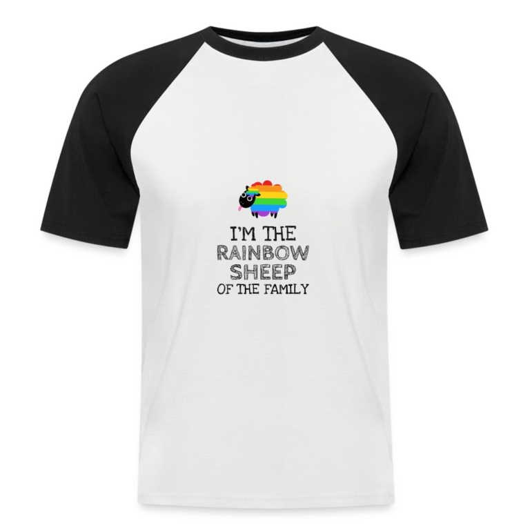 im-the-rainbow-sheep-of-the-family-maenner-baseball-t-shirt-weiss-schwarz