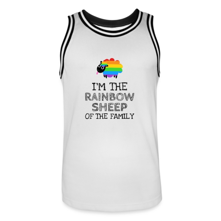 im-the-rainbow-sheep-of-the-family-maenner-basketball-trikot-weiss-schwarz