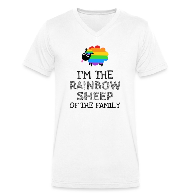 im-the-rainbow-sheep-of-the-family-stanleystella-maenner-bio-t-shirt-mit-v-ausschnitt-weiss