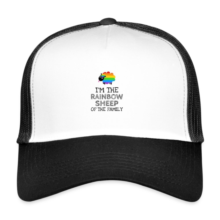 im-the-rainbow-sheep-of-the-family-trucker-cap-weiss-schwarz