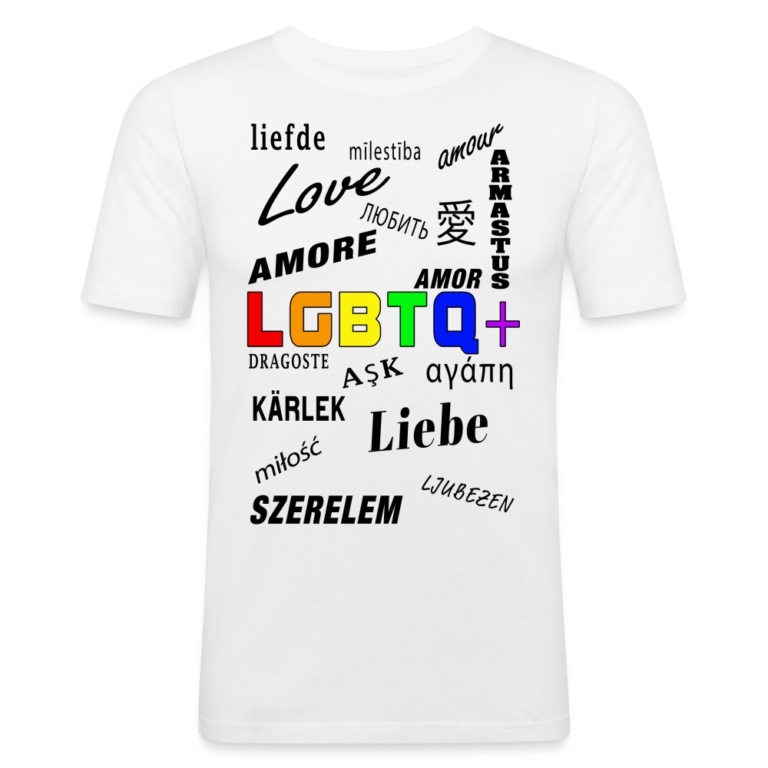 languages-lgbtq-maenner-slim-fit-t-shirt-weiss