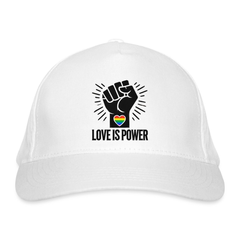 love-is-power-bio-baseballkappe-weiss