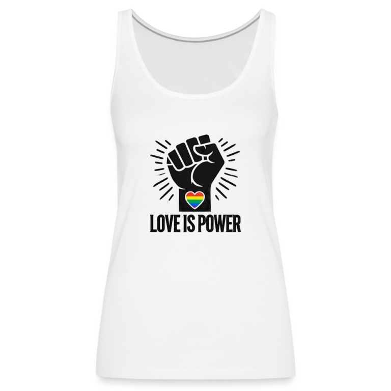 love-is-power-frauen-premium-tank-top-weiss