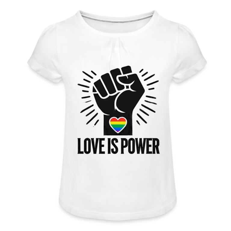love-is-power-maedchen-t-shirt-mit-raffungen-weiss