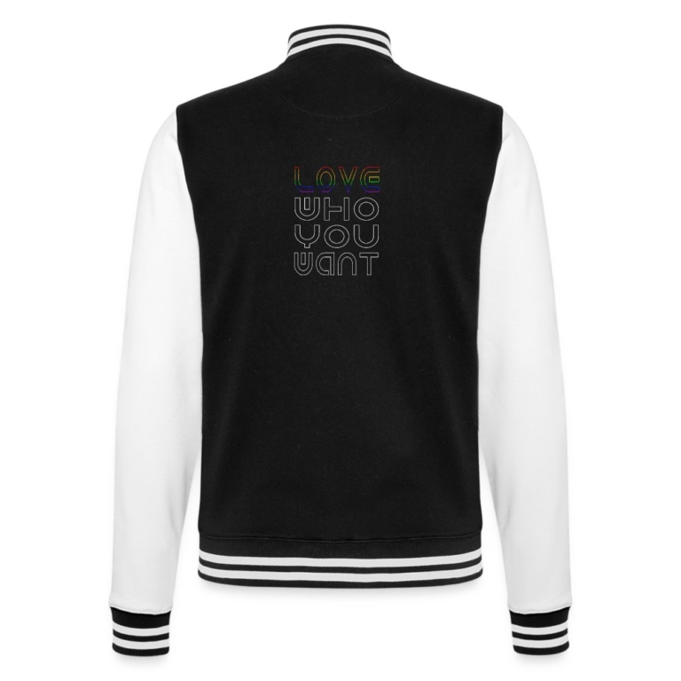 love-who-you-want-college-sweatjacke-schwarz-weiss